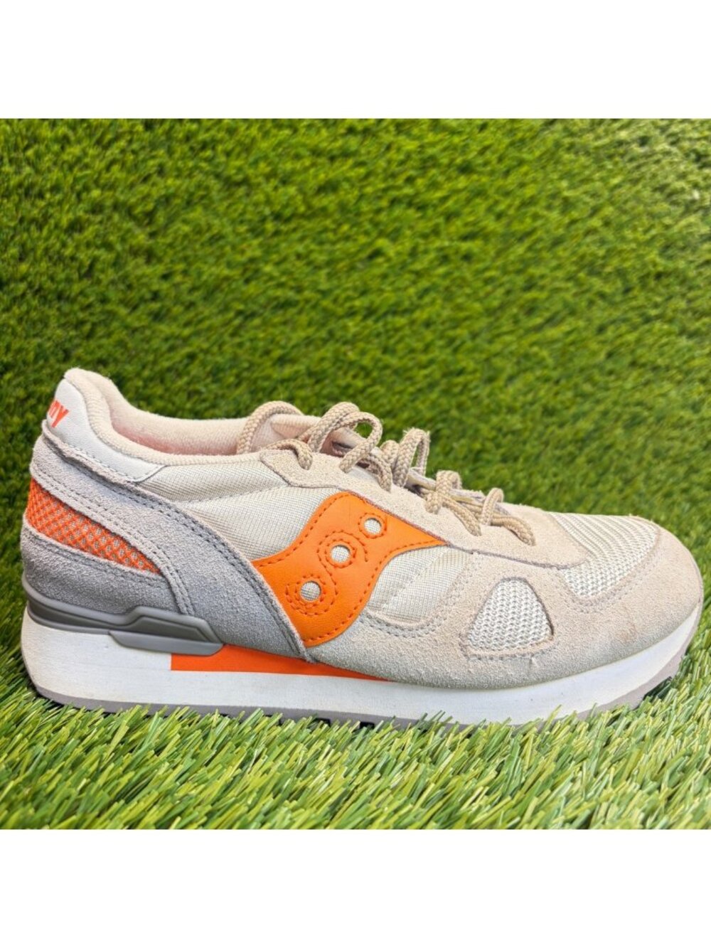 Saucony Shadow Original Boys Size 3.5Y Light Gray Orange Athletic Shoes Sneakers